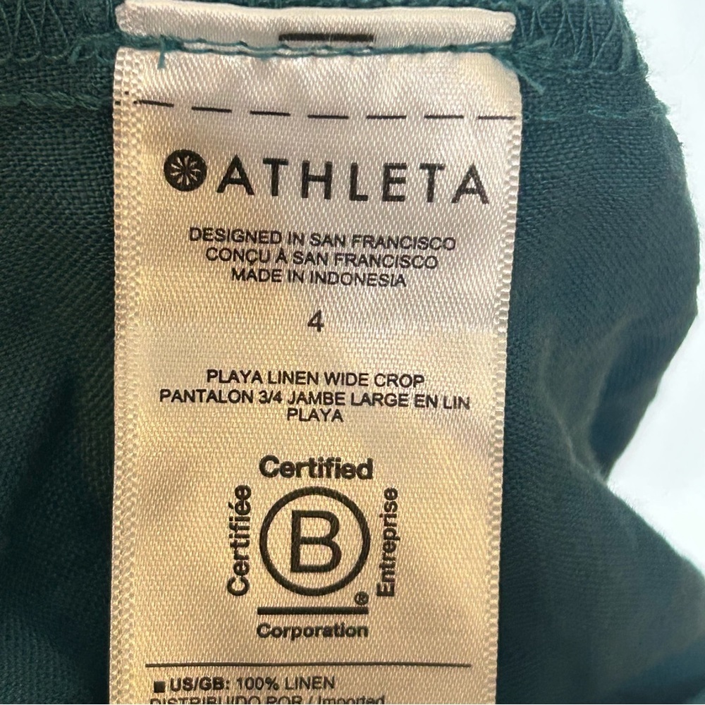 Athleta Playa Linen Wide Leg Crop Borealis Green Teal Size 4 - Picture 13 of 15